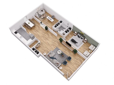 Floor plan for 1 bed, 1 bath, 950 sqft
